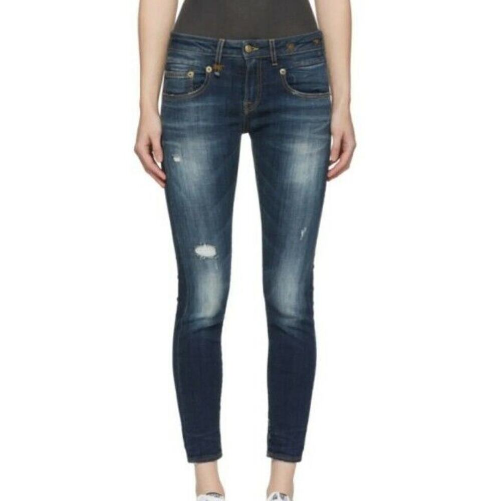 R13 Boy Skinny Jeans Seattle Vintage Blue Womens Size 25 Low Rise Distressed (a